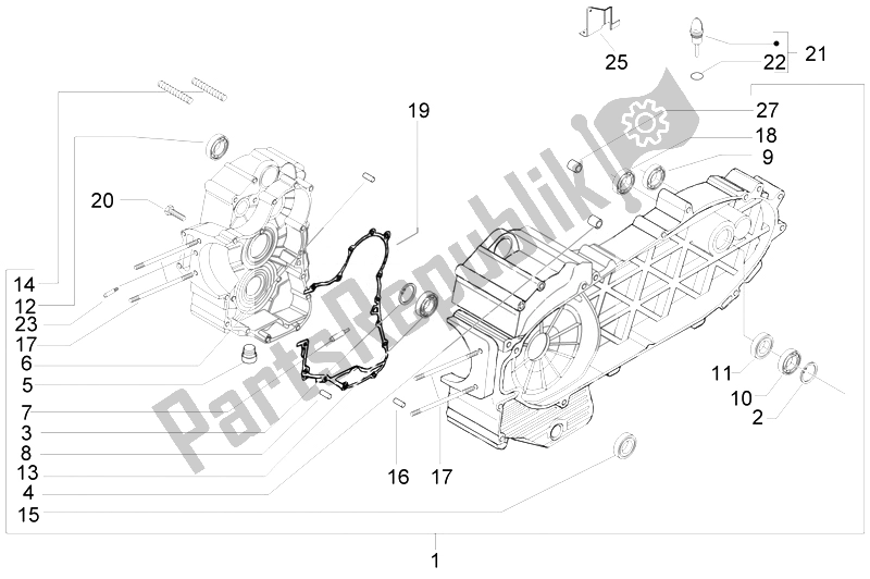 All parts for the Crankcase of the Piaggio MP3 400 IE 2007