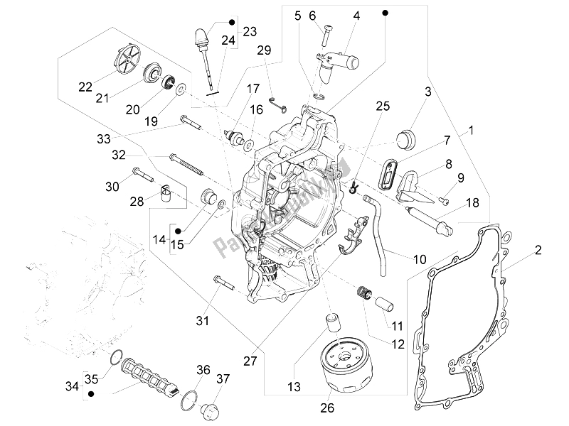 Toutes les pièces pour le Couvercle Magnéto Volant - Filtre à Huile du Piaggio X 10 500 4T 4V I E E3 2012