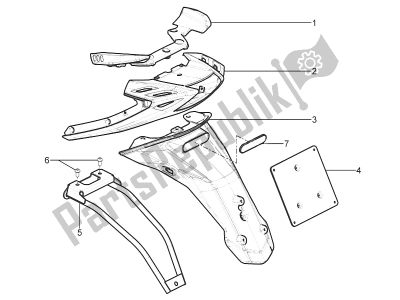 Toutes les pièces pour le Capot Arrière - Protection Contre Les éclaboussures du Piaggio Typhoon 50 2T E3 CH 2011