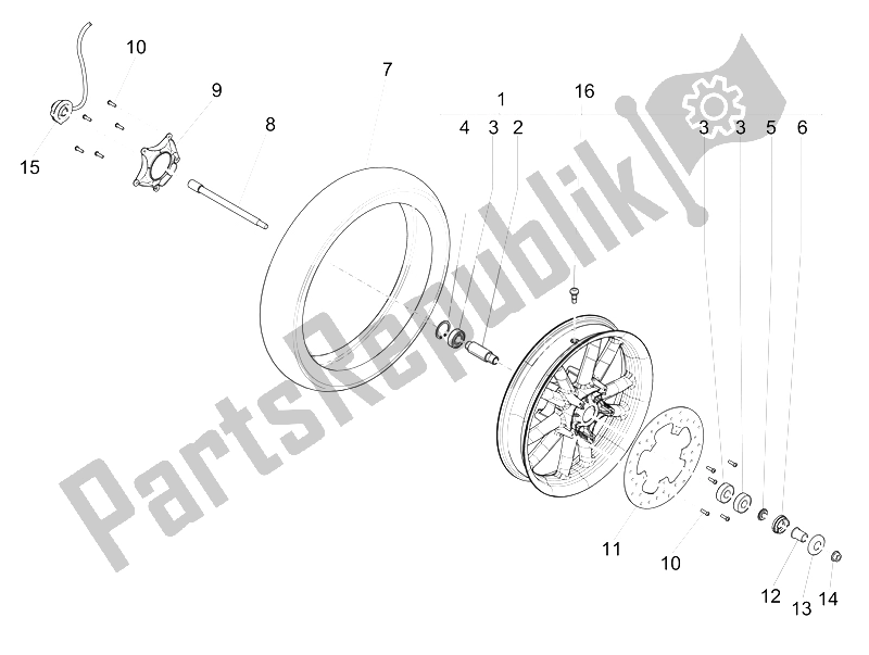 Tutte le parti per il Ruota Anteriore del Piaggio Carnaby 300 4T IE Cruiser 2009