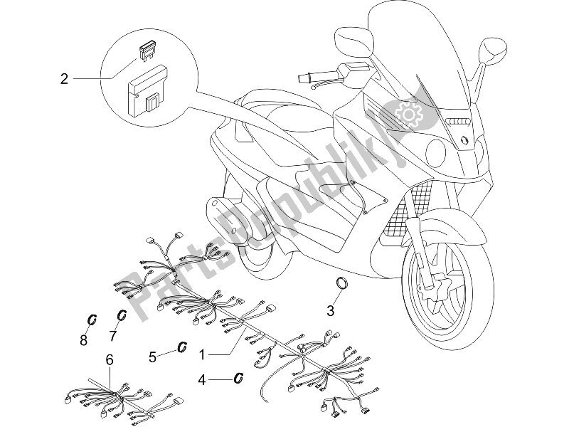 All parts for the Main Cable Harness of the Piaggio X8 125 Street Euro 2 2006