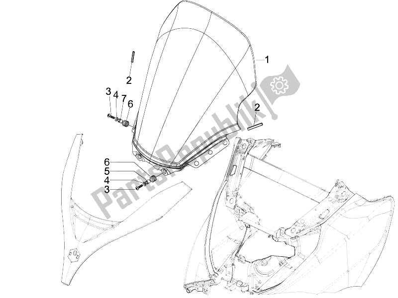 Todas las partes para Parabrisas - Vidrio de Piaggio MP3 300 4T 4V IE ERL Ibrido 2010