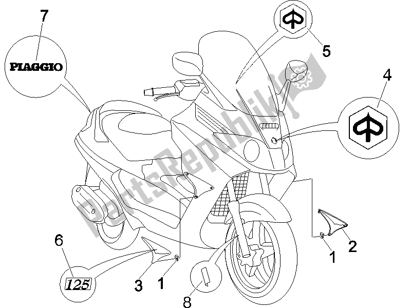 All parts for the Plates - Emblems of the Piaggio X8 125 Street Euro 2 2006