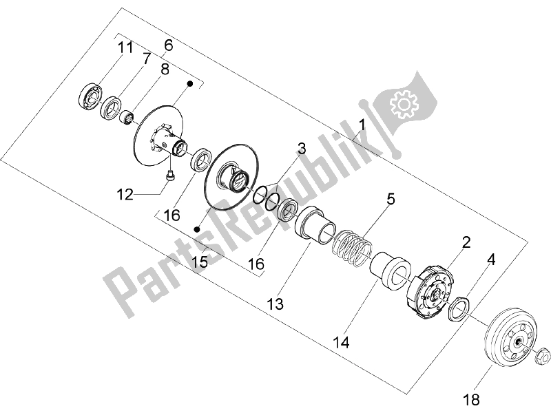 All parts for the Driven Pulley of the Piaggio ZIP 50 SP Euro 2 2006