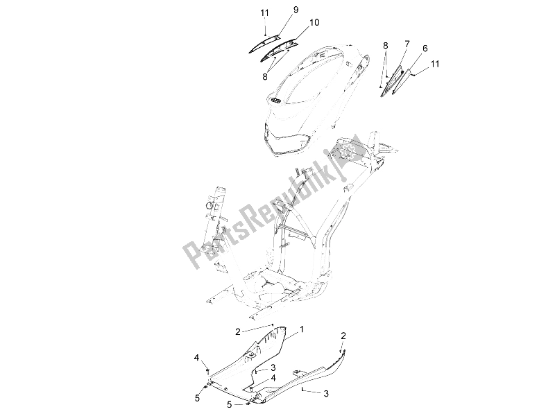 Toutes les pièces pour le Couvercle Latéral - Spoiler du Piaggio Liberty 50 2T MOC 2009