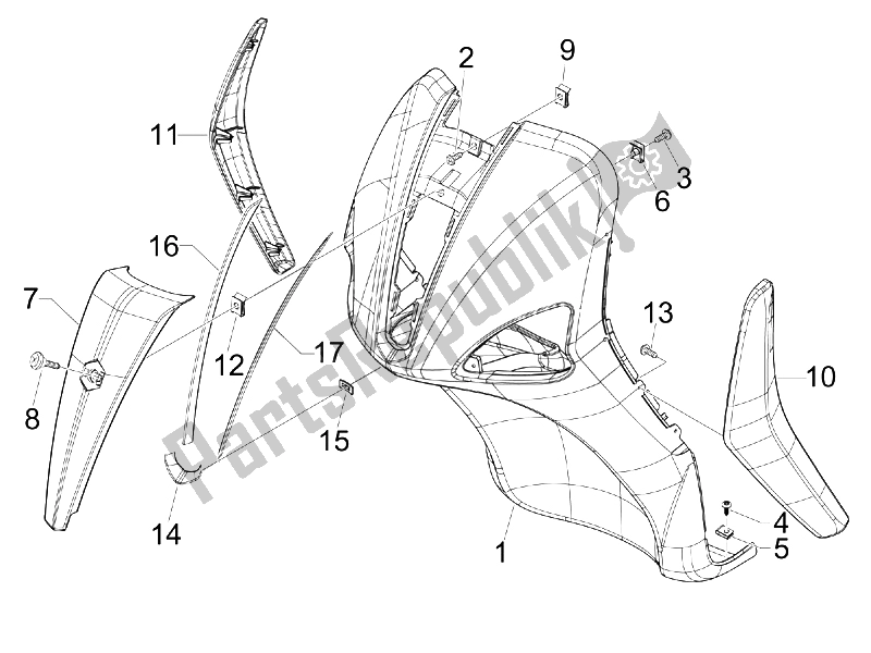 All parts for the Front Shield of the Piaggio Liberty 200 4T 2006