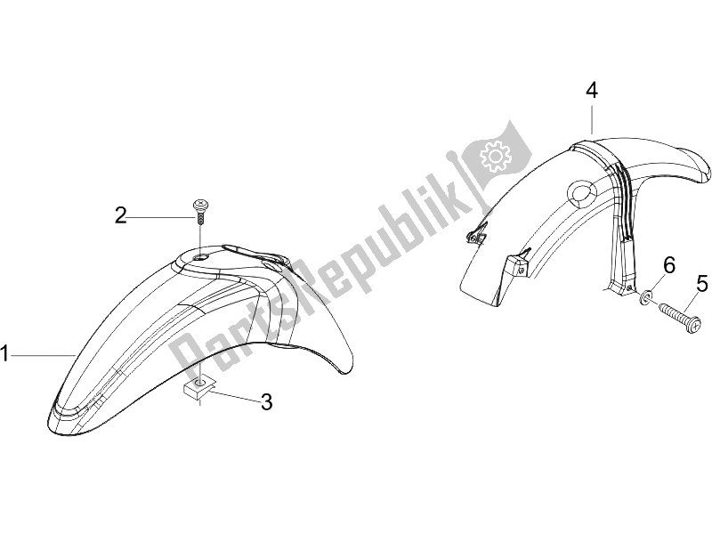 All parts for the Wheel Huosing - Mudguard of the Piaggio Liberty 125 4T PTT E3 F 2007