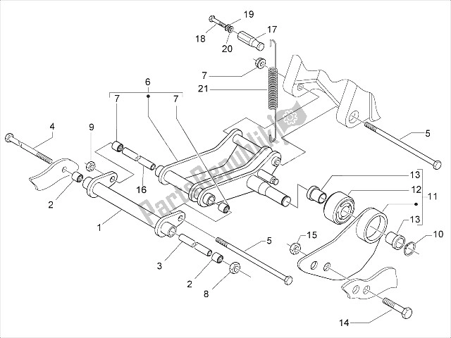 All parts for the Swinging Arm of the Piaggio FLY 50 4T 4V USA 2011