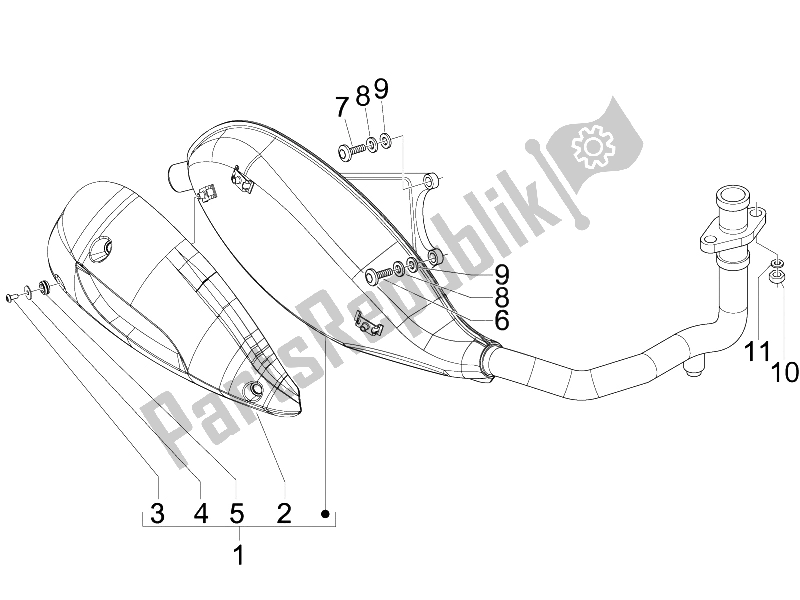 All parts for the Silencer of the Piaggio FLY 125 4T E3 2009