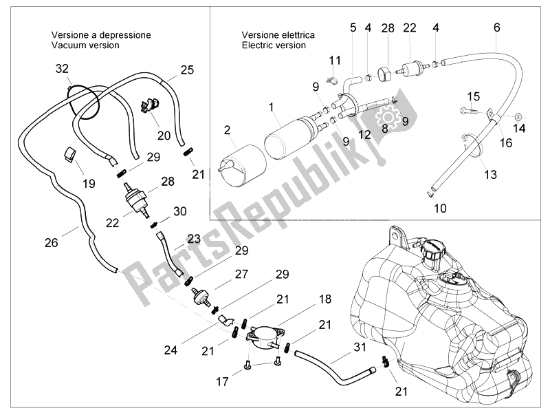 Todas las partes para Sistema De Suministros de Piaggio X EVO 125 Euro 3 2007