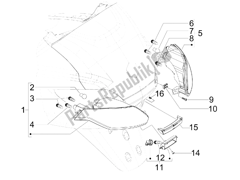 All parts for the Rear Headlamps - Turn Signal Lamps of the Piaggio MP3 125 IE 2008