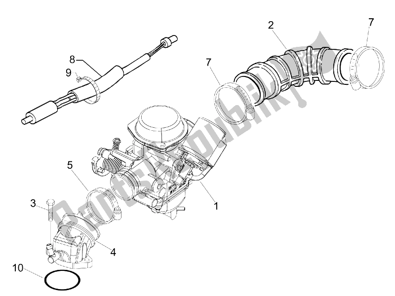 All parts for the Carburettor, Assembly - Union Pipe of the Piaggio FLY 100 4T 2008