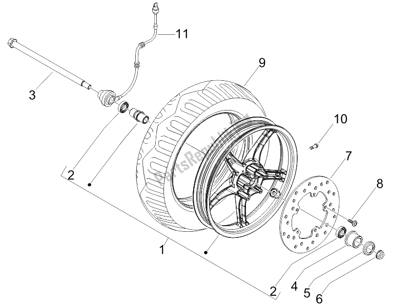 Alle onderdelen voor de Voorwiel van de Piaggio FLY 50 4T 25 30 KMH 2008