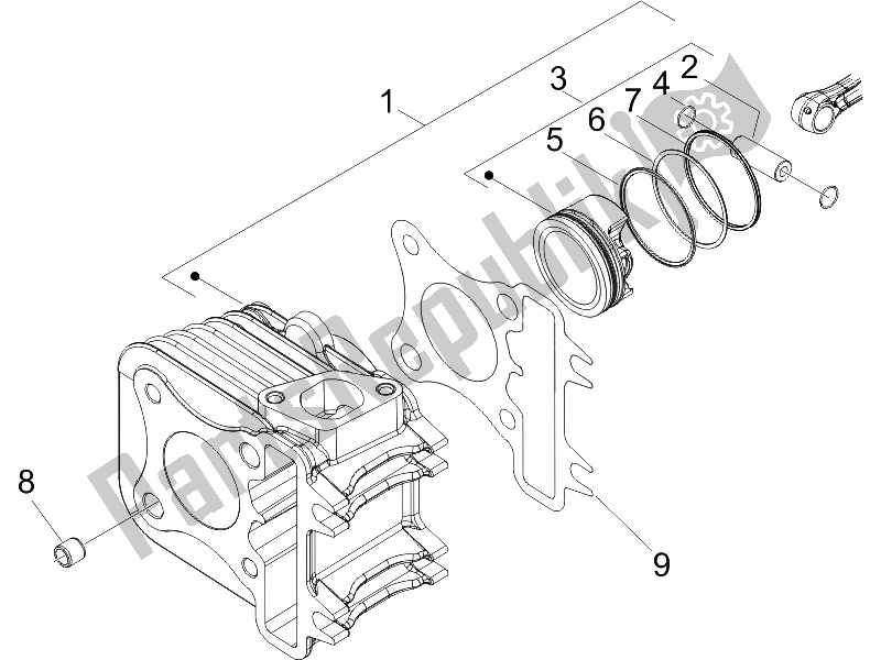 All parts for the Cylinder-piston-wrist Pin Unit of the Piaggio ZIP 50 4T 25 KMH 2006