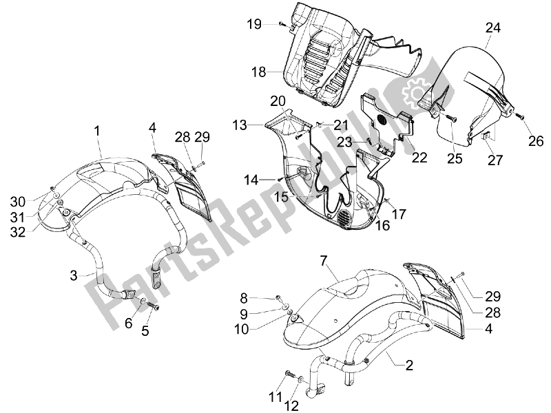 Todas las partes para Carcasa De La Rueda - Guardabarros de Piaggio MP3 250 USA 2007