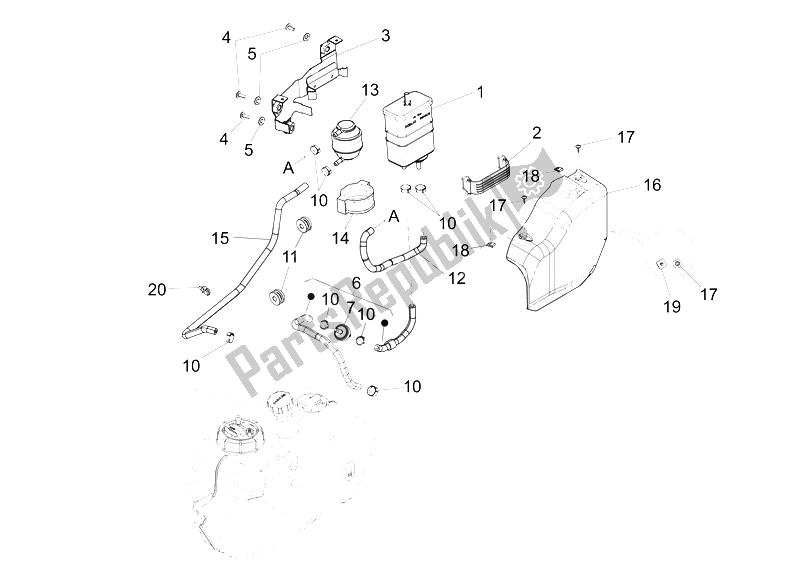 Toutes les pièces pour le Système Anti-percolation du Piaggio BV 350 4T 4V IE E3 USA CA 2012