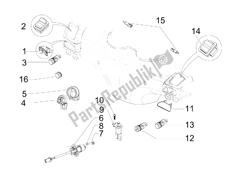 All parts for the Selectors - Switches - Buttons of the Piaggio BV 500 Tourer USA 2008