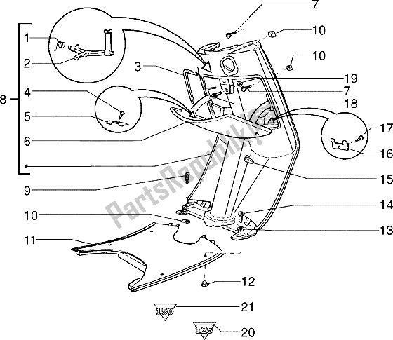 Tutte le parti per il Vano Portaoggetti Anteriore del Piaggio Skipper 125 1995