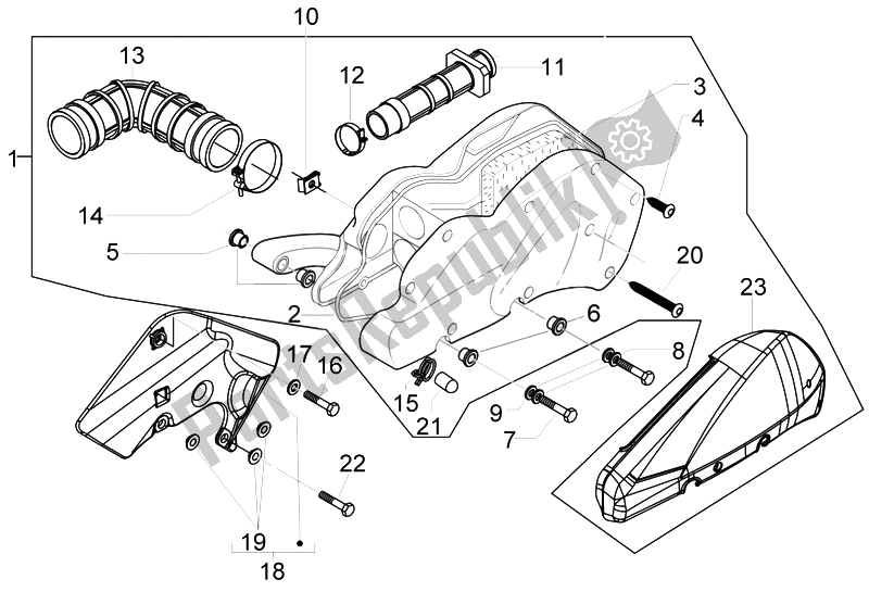 Toutes les pièces pour le Filtre à Air du Piaggio Beverly 300 RST S 4T 4V IE E3 2010