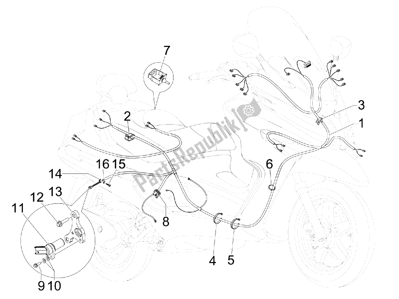 Tutte le parti per il Cablaggio Principale del Piaggio X EVO 250 Euro 3 UK 2007