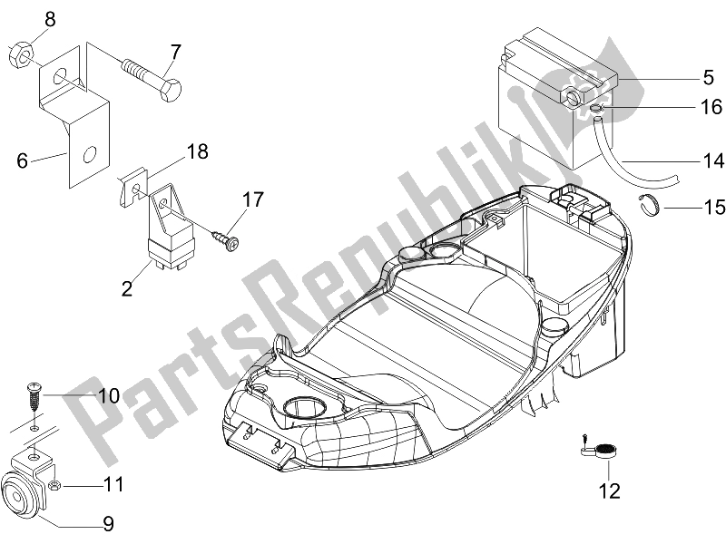 Toutes les pièces pour le Télécommandes - Batterie - Klaxon du Piaggio Liberty 125 4T PTT E3 F 2007