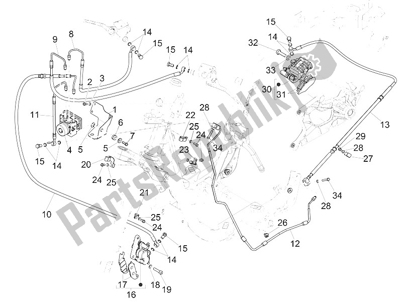 All parts for the Brakes Pipes - Calipers (abs) of the Piaggio Medley 125 4T IE ABS 2016