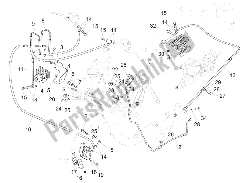 Todas las partes para Frenos Tubos - Pinzas (abs) de Piaggio Medley 125 4T IE ABS Vietnam 2016