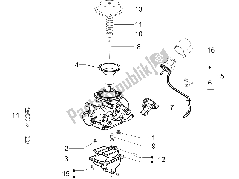 Toutes les pièces pour le Composants Du Carburateur du Piaggio FLY 125 4T 2006