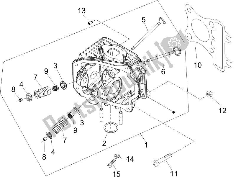 All parts for the Head Unit - Valve (2) of the Piaggio FLY 150 4T USA 2007