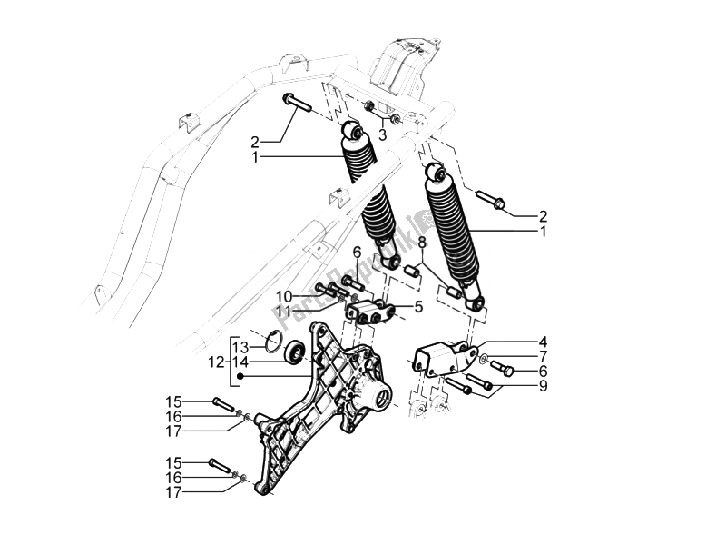 Toutes les pièces pour le Suspension Arrière - Amortisseur / S du Piaggio Beverly 300 RST S 4T 4V IE E3 2010