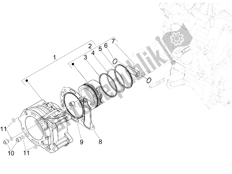 Wszystkie części do Zespó? Cylindra-t? Oka-przegubu Przegubu Piaggio Beverly 300 RST S 4T 4V IE E3 2010