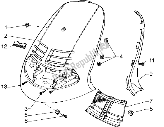 All parts for the Shield of the Piaggio Hexagon GTX 180 1999