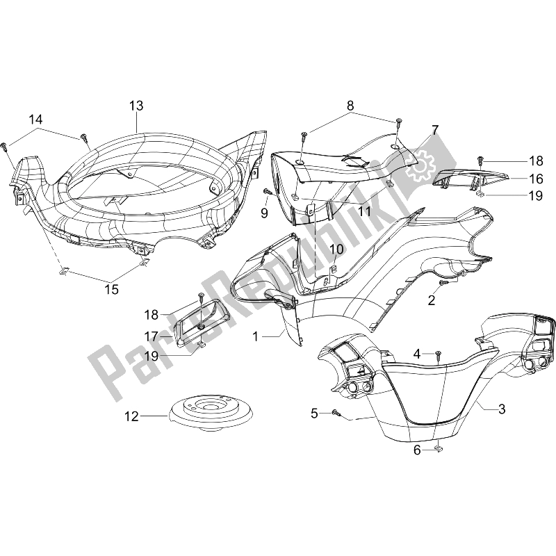 All parts for the Handlebars Coverages of the Piaggio X8 250 IE 2005