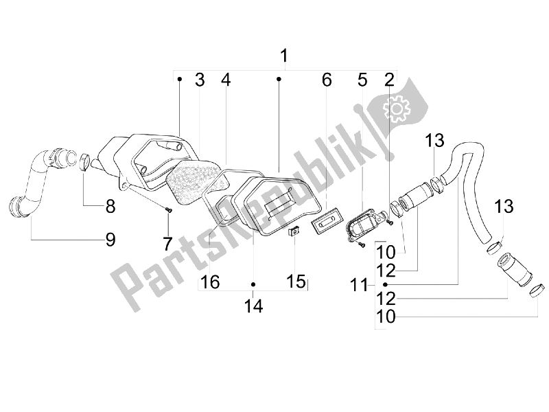 All parts for the Secondary Air Box of the Piaggio Liberty 50 2T MOC 2009