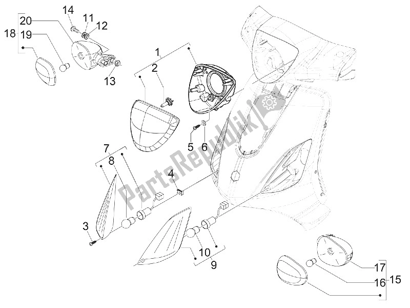 All parts for the Front Headlamps - Turn Signal Lamps of the Piaggio FLY 50 4T 4V USA 2011