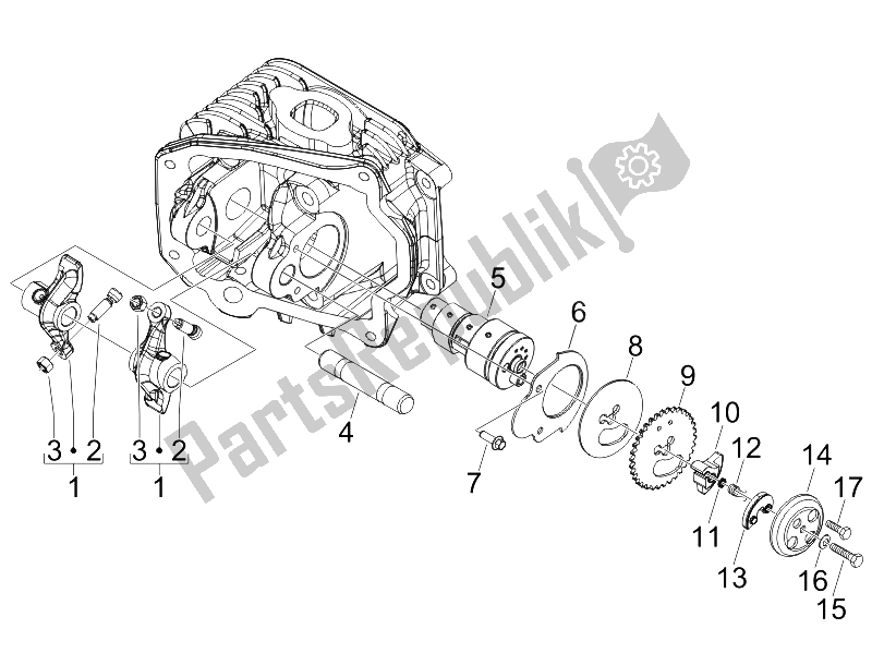 All parts for the Rocking Levers Support Unit of the Piaggio Liberty 150 4T Sport E3 2008