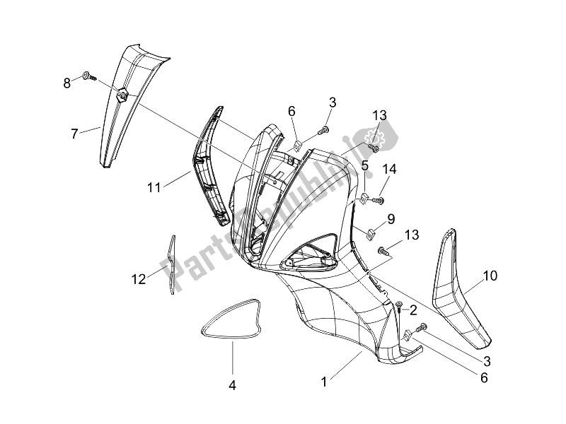 All parts for the Front Shield of the Piaggio Liberty 50 4T PTT D 2007