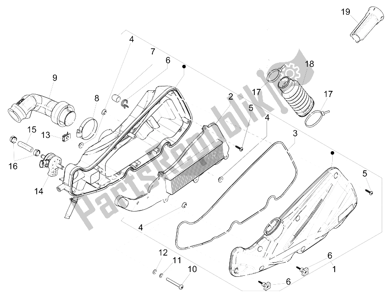 All parts for the Air Filter of the Piaggio Liberty 125 Iget 4T 3V IE ABS 2015