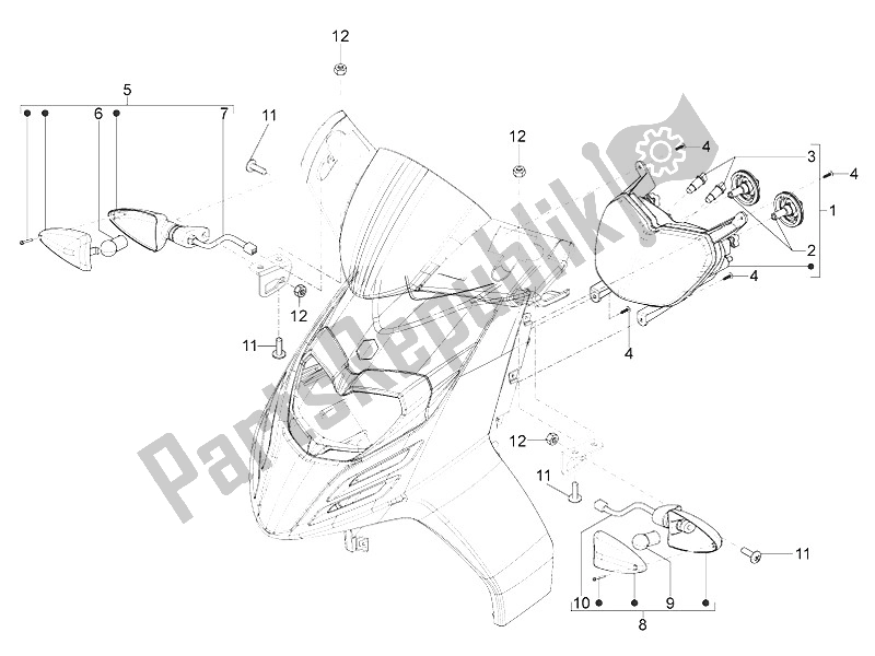 Toutes les pièces pour le Phares Avant - Clignotants du Piaggio Typhoon 125 4T 2V E3 USA 2011