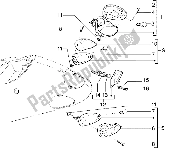 All parts for the Rear Tail Lamp of the Piaggio Liberty 125 1998