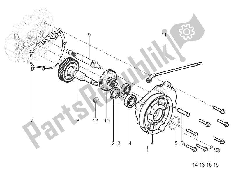 Toutes les pièces pour le Unité De Réduction du Piaggio Typhoon 125 4T 2V E3 USA 2011