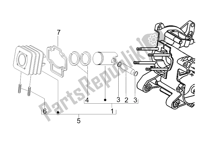 Toutes les pièces pour le Unité Cylindre-piston-axe De Poignet du Piaggio Liberty 50 2T 2008