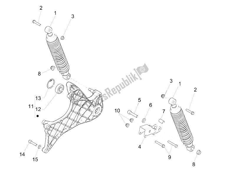Alle onderdelen voor de Achtervering - Schokdemper / S van de Piaggio Carnaby 300 4T IE Cruiser 2009