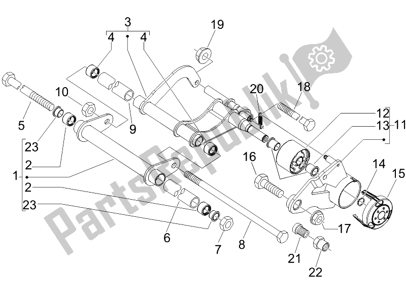 Tutte le parti per il Braccio Oscillante del Piaggio MP3 250 USA 2007