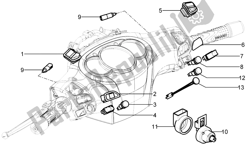 All parts for the Selectors - Switches - Buttons of the Piaggio Beverly 350 4T 4V IE E3 Sport Touring 2014