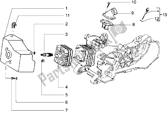 All parts for the Cylinder Head-cooling Hood-inlet And Induction Pipe of the Piaggio Diesis 50 2001