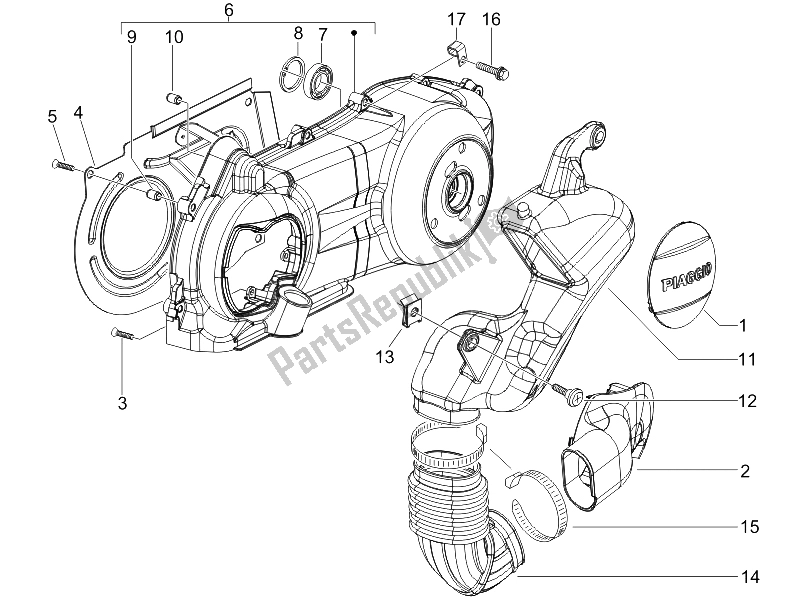 Tutte le parti per il Coperchio Del Carter - Raffreddamento Del Carter del Piaggio MP3 250 2006