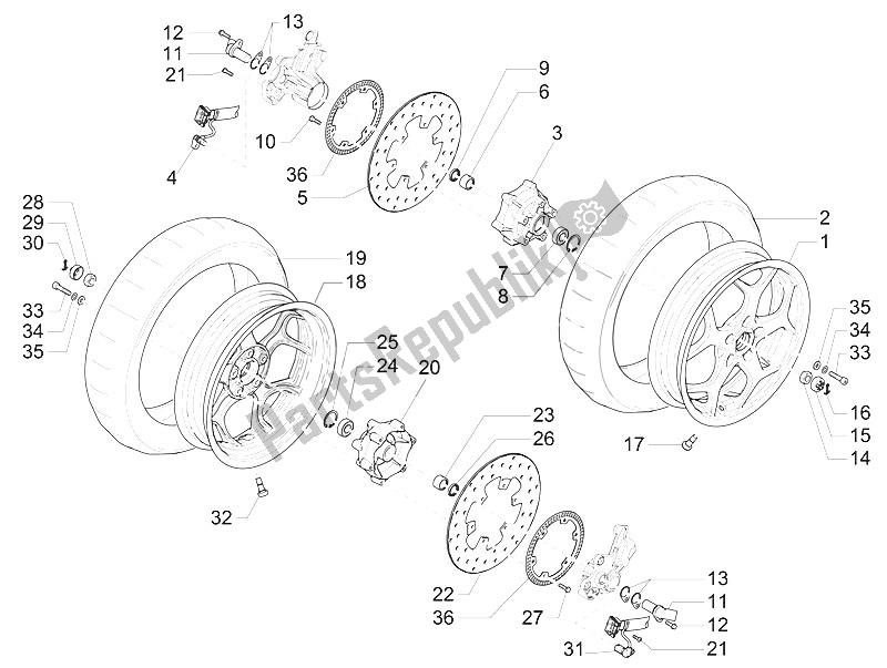 Wszystkie części do Przednie Ko? O Piaggio MP3 300 IE E4 LT Business Sport ABS EU 2016