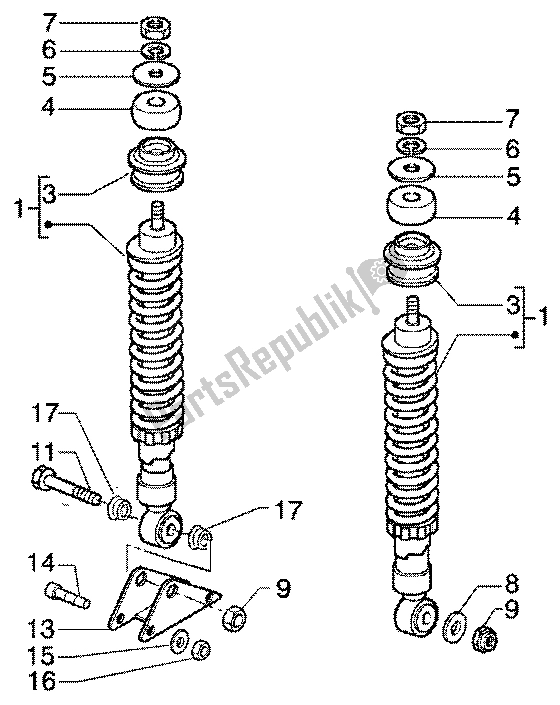 Alle onderdelen voor de Dempers Achter van de Piaggio Super Hexagon GTX 125 2003