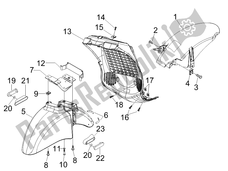 Toutes les pièces pour le Logement De Roue - Garde-boue du Piaggio BV 250 USA 2007